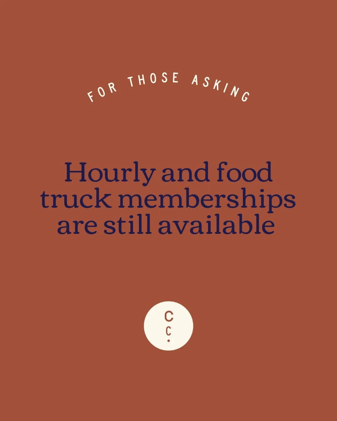 For those asking: YES, hourly and food truck memberships are still available!

Inquire on our website at https://www.culinarycollective.co