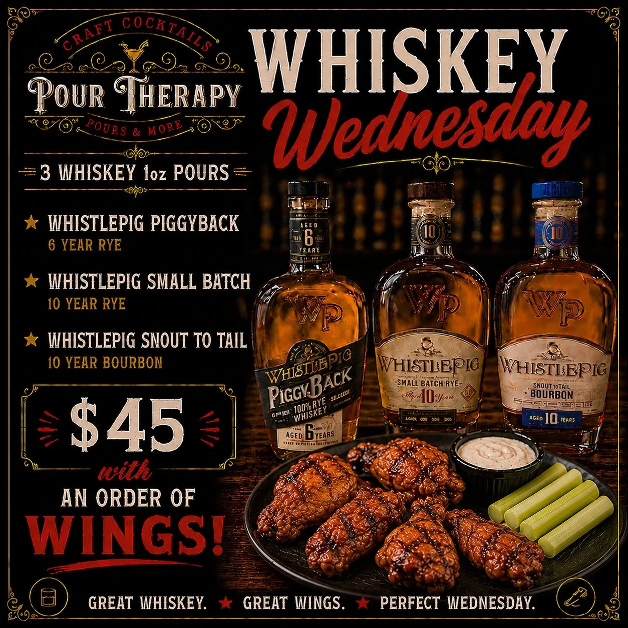 Whistle Pig for our whiskey flight tonight! Great way to try some great whiskeys!