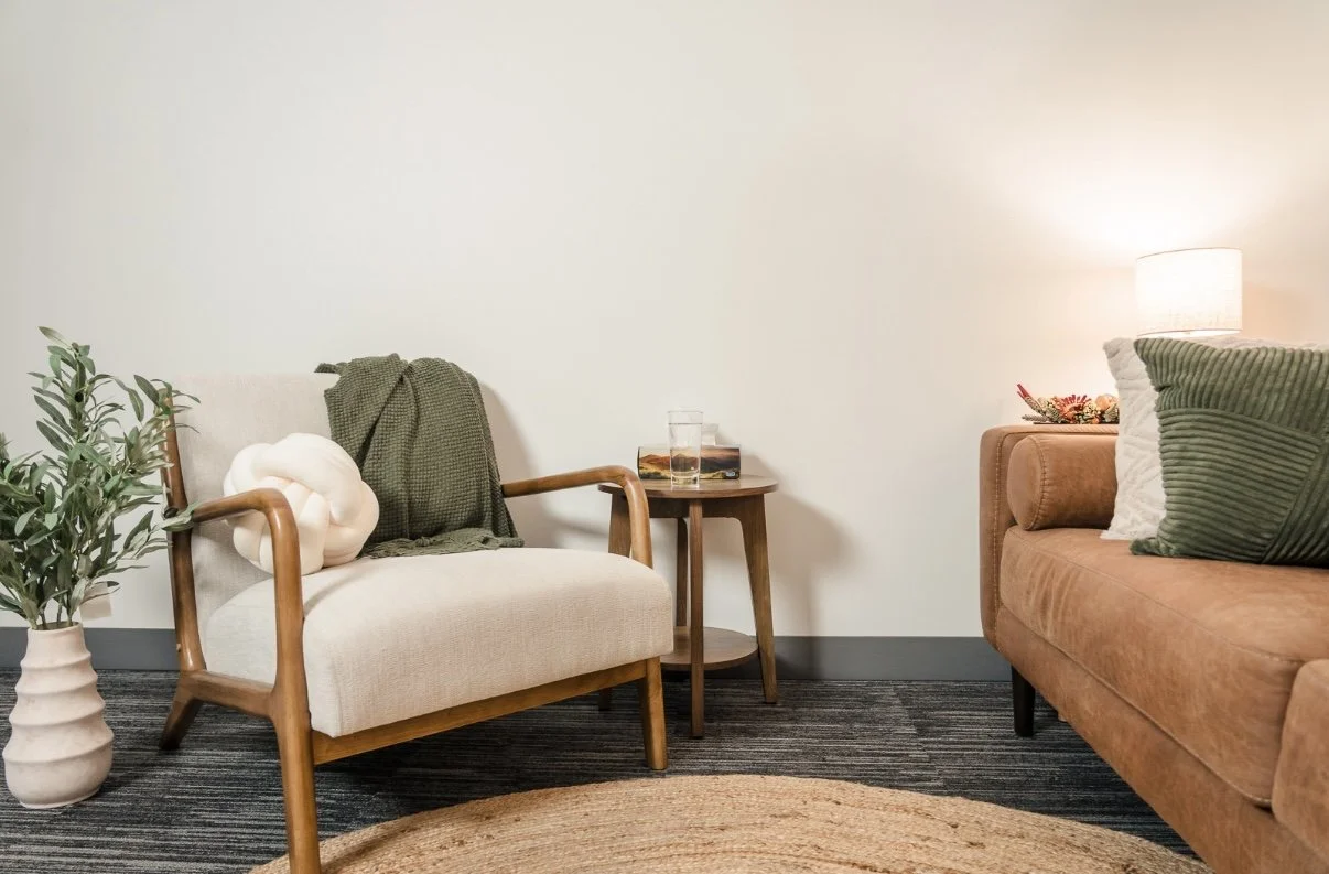 Comfortable counselling office for in-person therapy at Lokahi Wellness Collective in Kelowna, BC.