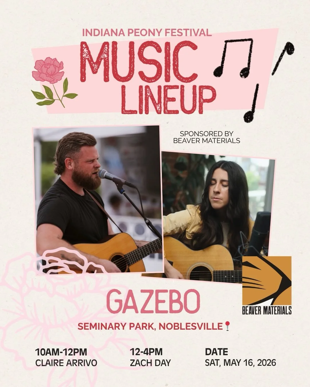 The soundtrack to your Peony Festival day🌸🎶

From the gazebo in Seminary Park to live sets along 9th Street, our 2026 music lineup sponsored by @beavermaterials &amp; in partnership with @hamcolive &amp; @front.porch.music.fest is bringing all the 