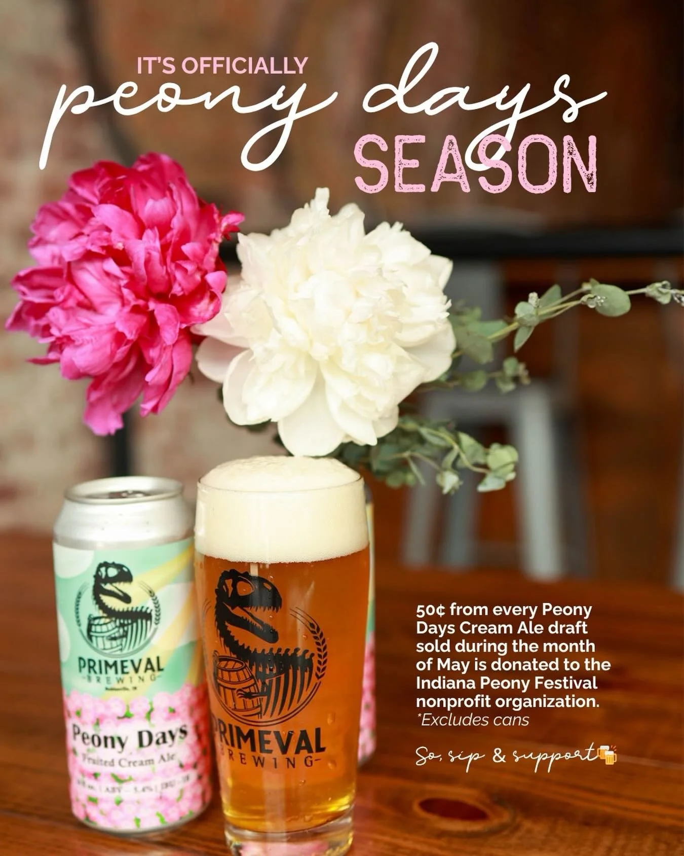 It&rsquo;s MAY, and you know what that means&hellip; Peony Days is pouring again 🌸🍺 @primevalbrewing&rsquo;s beloved Peony Days Cream Ale (plus that limited edition can 👀) is officially BACK!

Even better? All month long, 50&cent; from every Peony