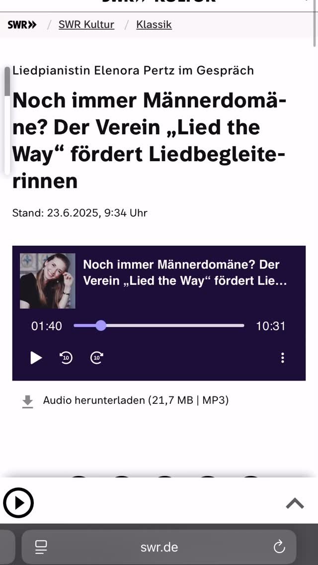 ๐๏ธ Interview on SWR ๐น
I am very grateful to @swrkultur to having given Lied the Way this influential platform.
Of course there are many other points that could have been addressed regarding female pianists in Lied, but this conversation gives a g