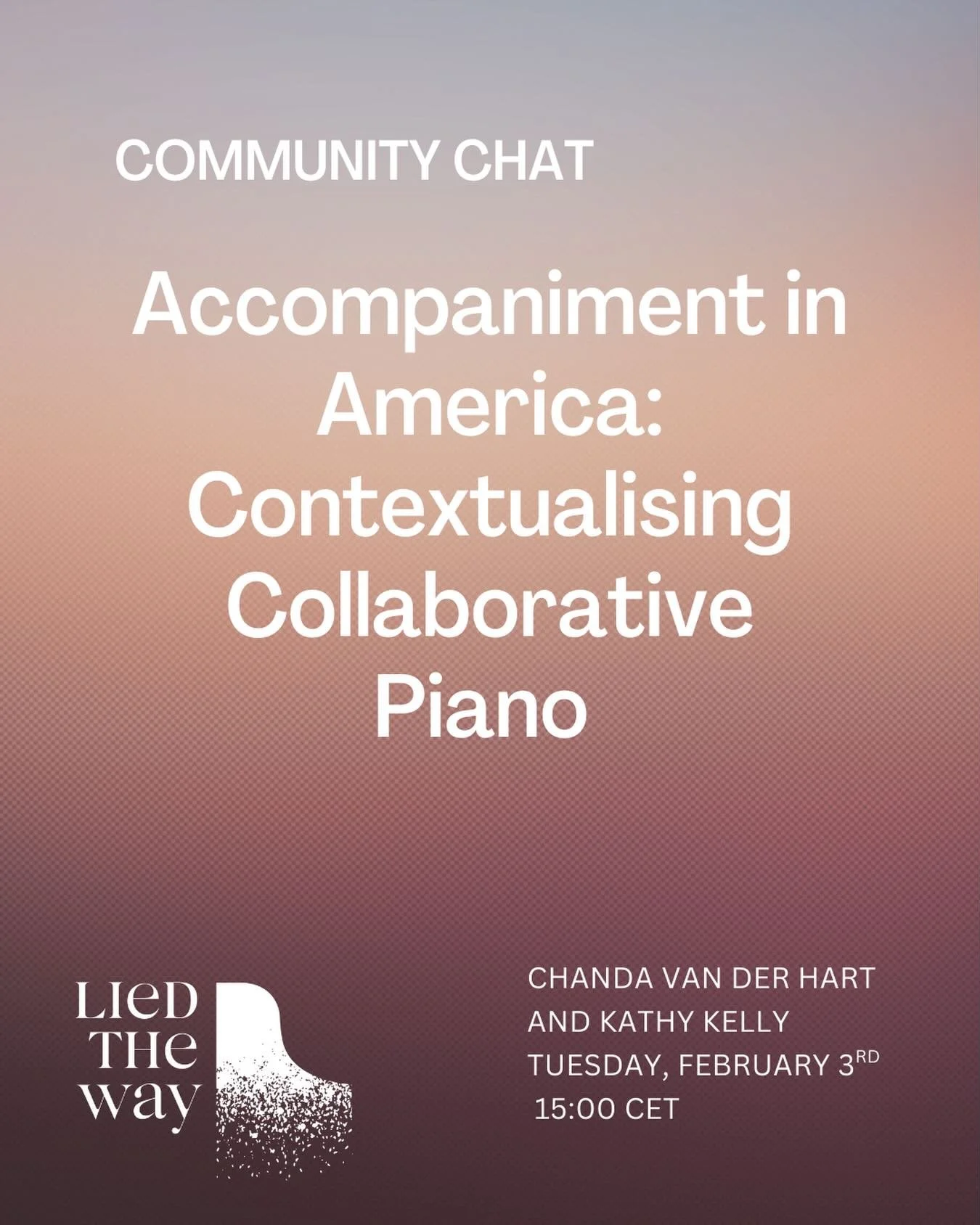 🎹February Community Chat: Collaborative Piano in America!🇺🇸

🇺🇸 Over the past few years, Chanda van der Hart has conducted diligent research on the history and practices of collaborative piano in America. 

🇺🇸She led interviews with pianists a