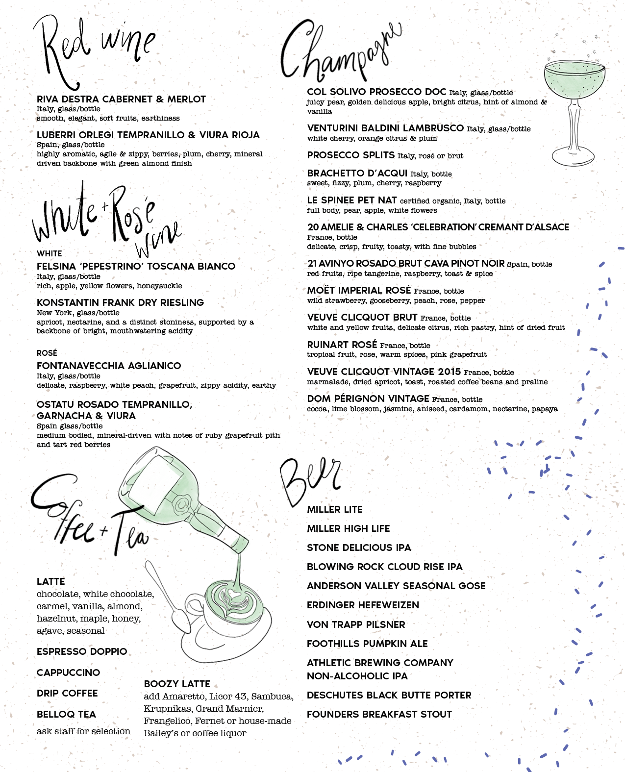 Summer Menu 2026 Wine, Beer, Champagne