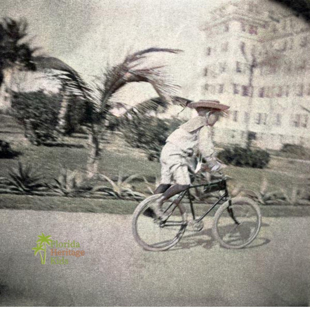 🚲🌞 Anyone up for a bike ride? 🚲🌞
Our Florida Heritage Kids loved bikes as much as kids do today! This young boy is pictured cycling by the Breakers in Palm Beach, where our Florida Heritage Kid Madeleine lived in the early 1900s. He may have pass