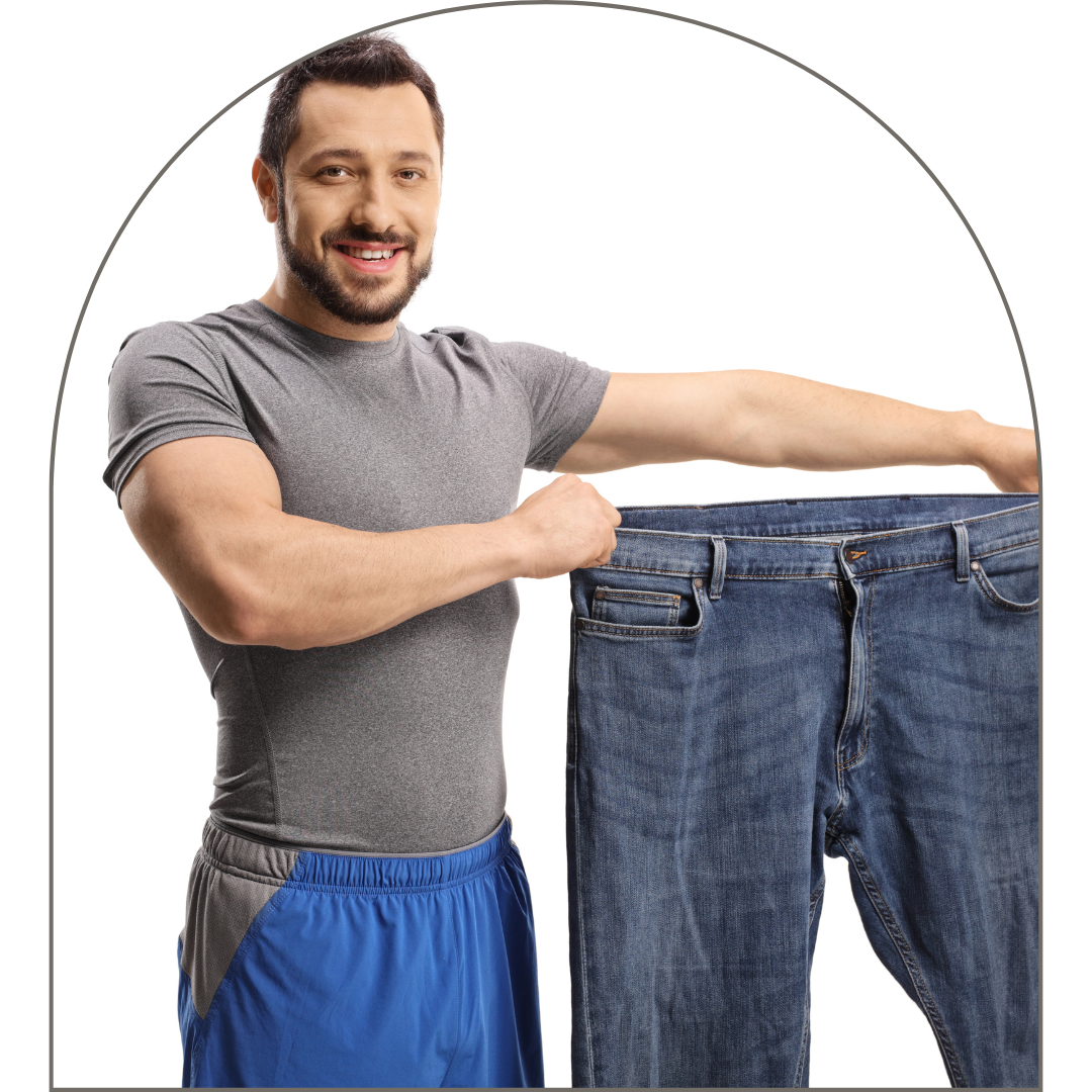 Illustration of a man after receiving a weight loss injection