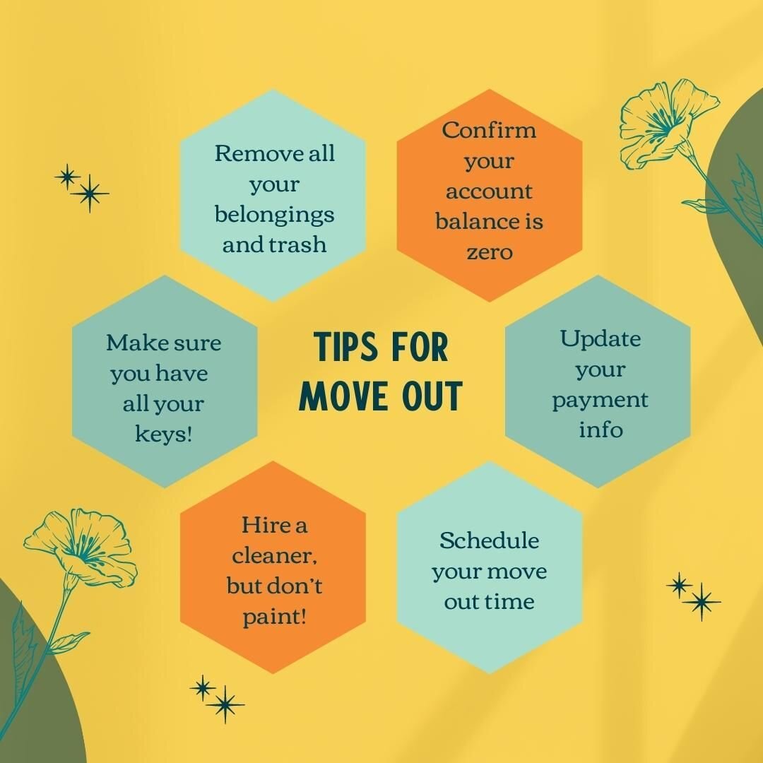 Countdown to move out 😬 10 days until July 25th! Moving is not fun or easy, but here are some things to remember when you need a break from packing. First, make sure your account balance is zero and update your payment info in your portal so we can 