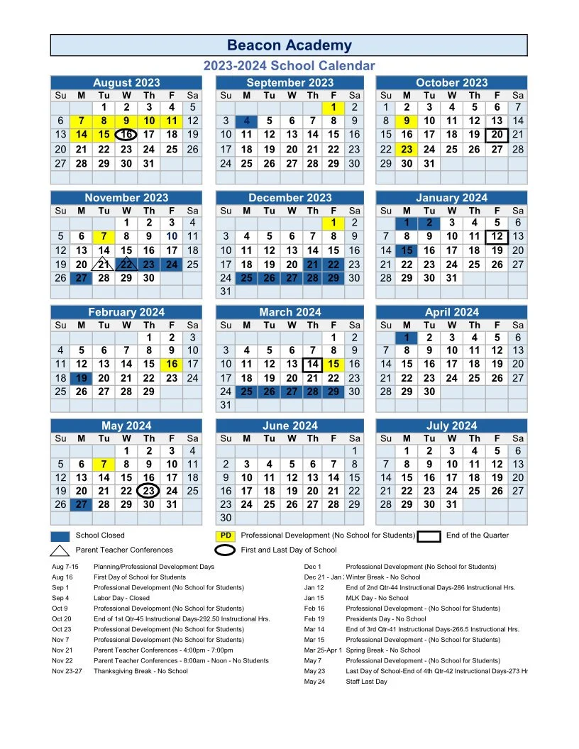 2023-2024 Calendar — Beacon Academy