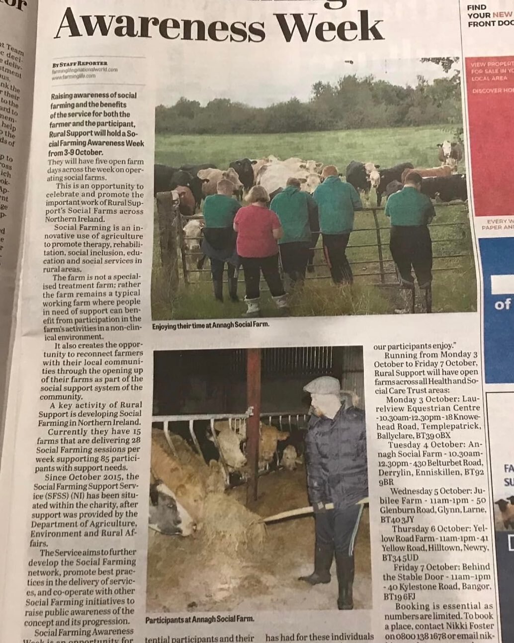 This week is Social Farming Awareness Week in Northern Ireland. Great article in Farming Life(24th Sept.22) sharing why we do what we do. Excited to be on the journey with @ruralsupportni and get their expertise and guidance. #socialfarmingni #rurals