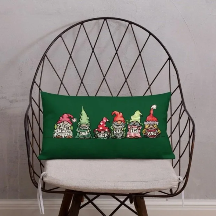 handpainted holiday gnome pillow