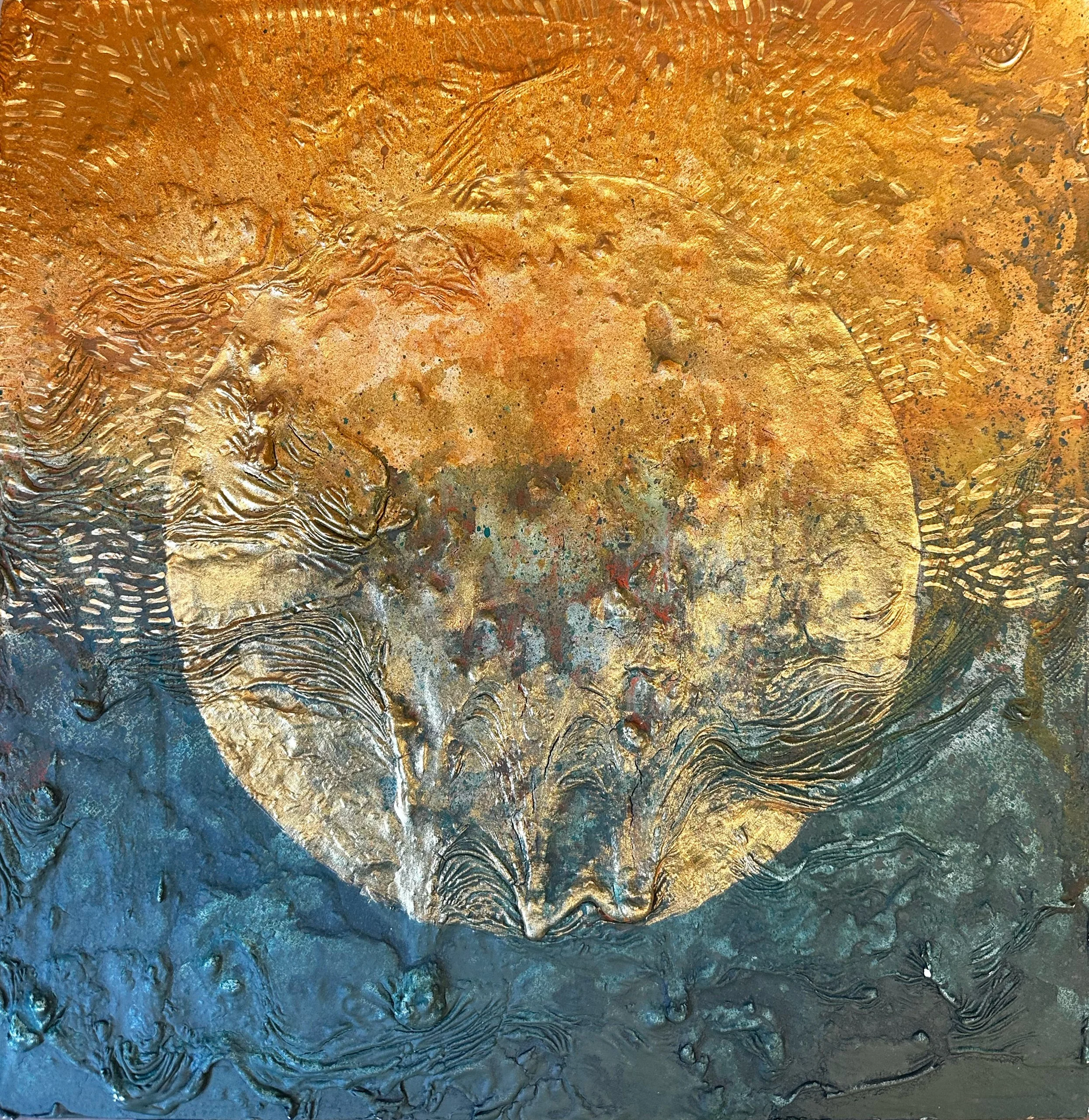 Erosion Tides, 12x12", mixed media on wood panel, 2026