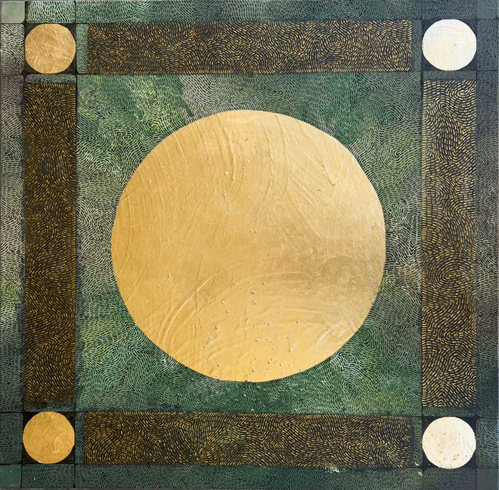 Induction 555, mixed media on canvas, 36x36'', 2025