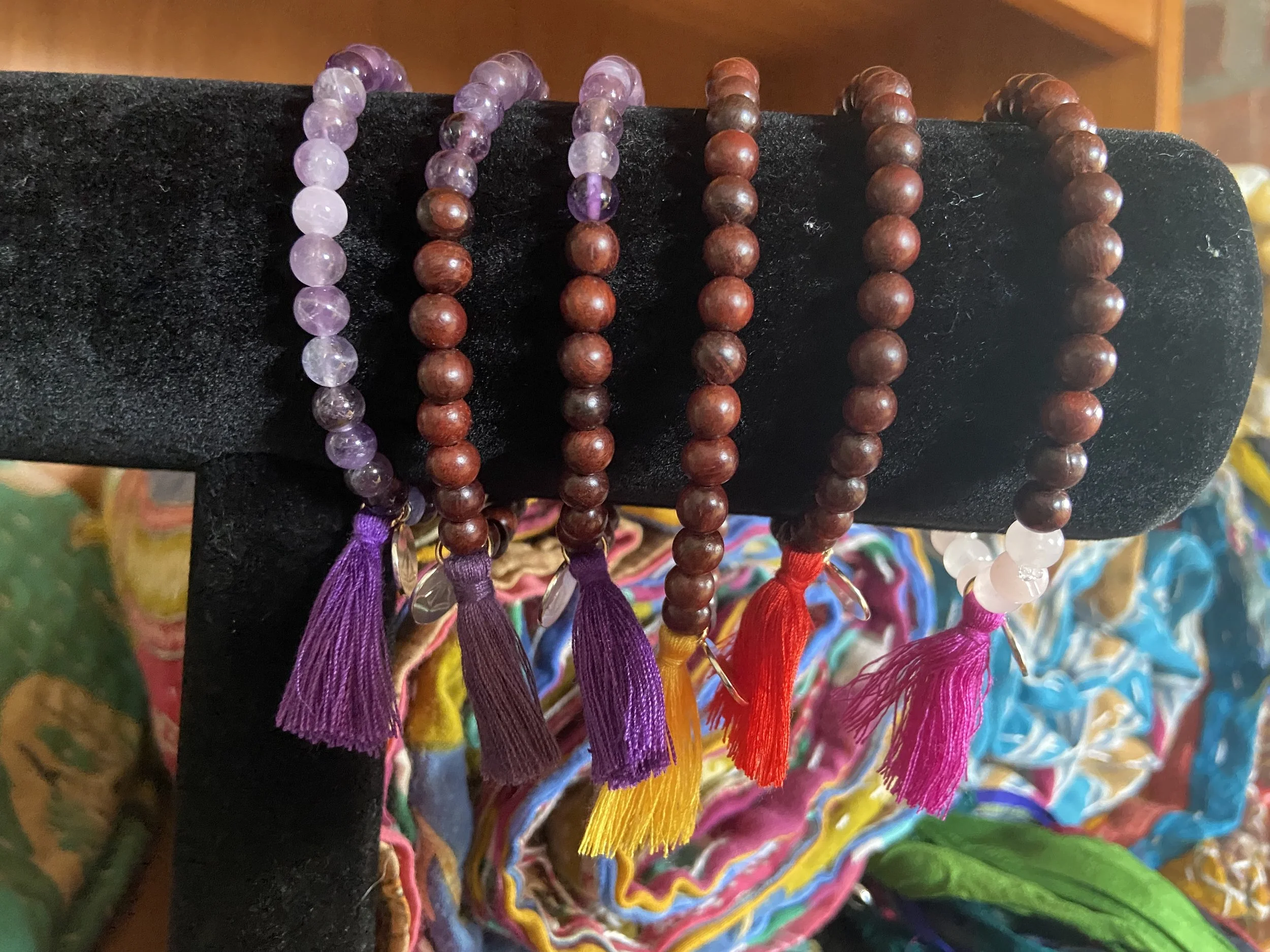 Amethyst Bracelets with Sterling Silver PK Yogi Tag and Tassel