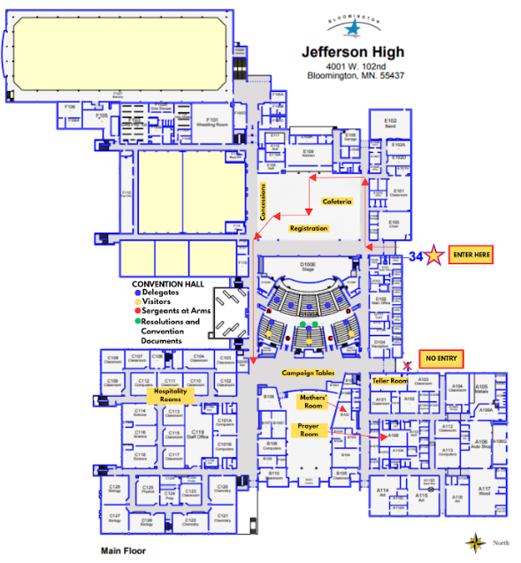 An image of the Jefferson High School floor plan with location labels.