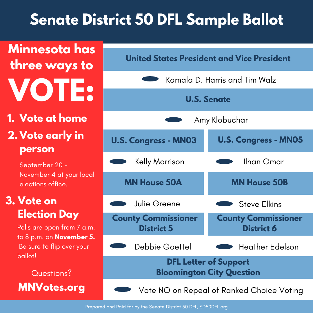 2024 Senate District 50 DFL Sample Ballot — Senate District 50 DFL