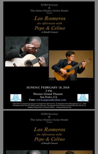  Pepe Romero and his brother, Celine Romero, performing for an event hosted by the James Hunley Guitar Studio. 