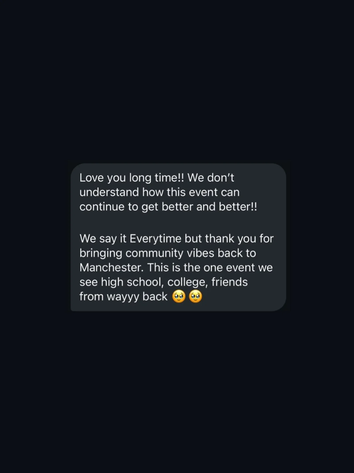 When we receive feedback like this it makes all the hard work totally worth it! 🥹🙏🏼❤️

We&rsquo;re constantly trying to find ways to improve as we grow and we love to hear back from our people, positive or negative.. This party belongs to you! 

W