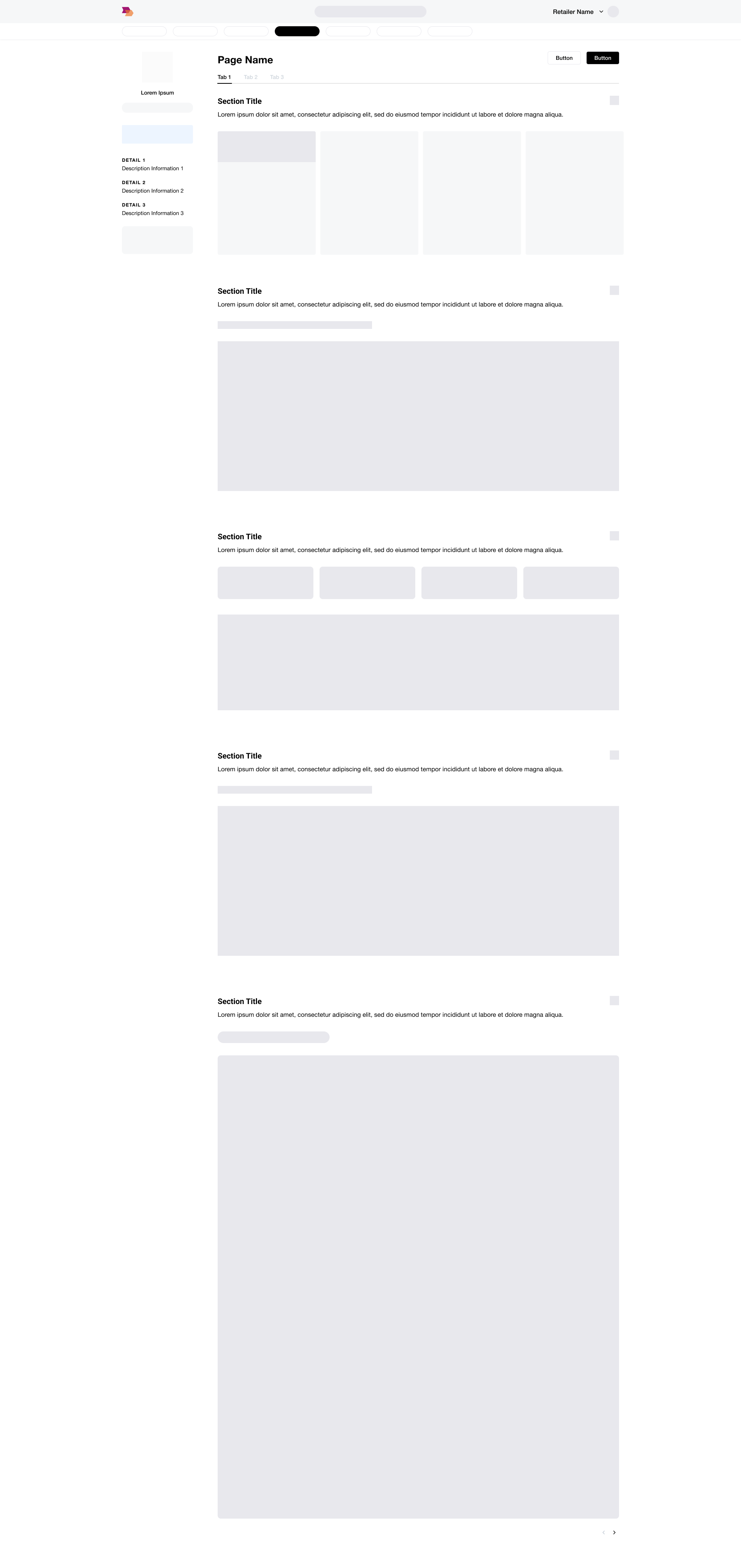 Screenshot of a website page template with various sections, headers, and placeholder text.