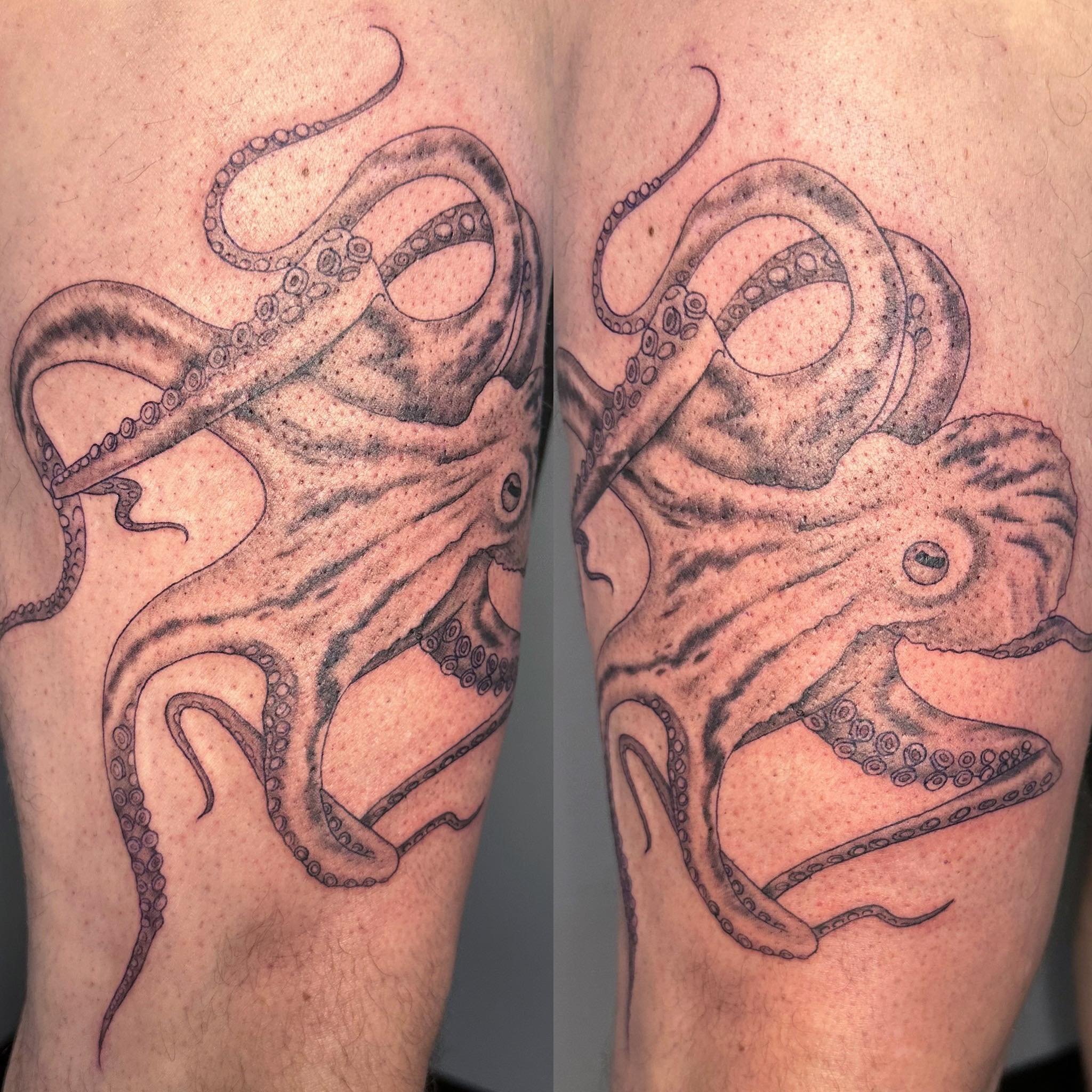 Started my week with this cool octopus #octopustattoo #thightattoo