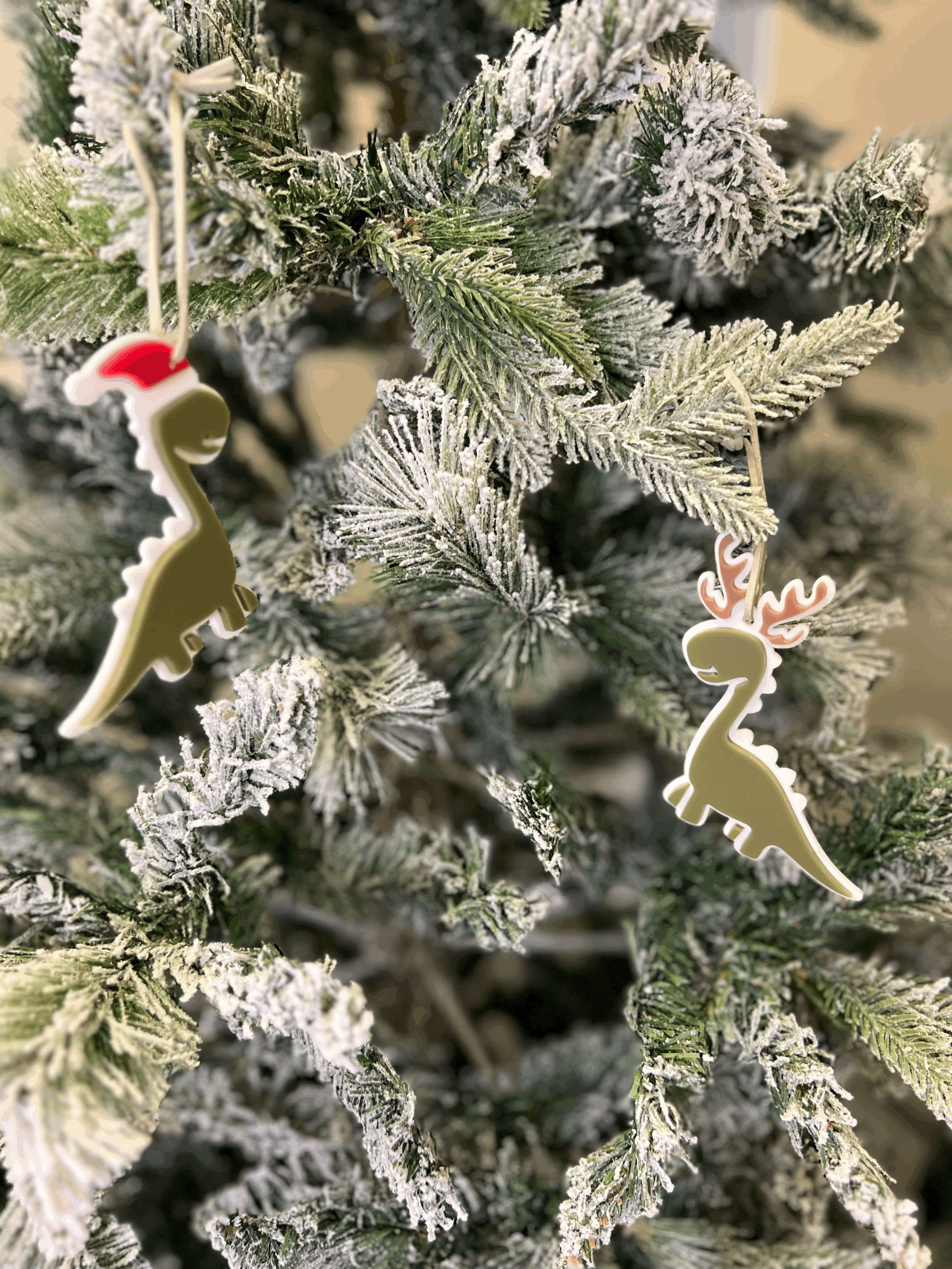 Dino-deer & Santa-saurus ornaments