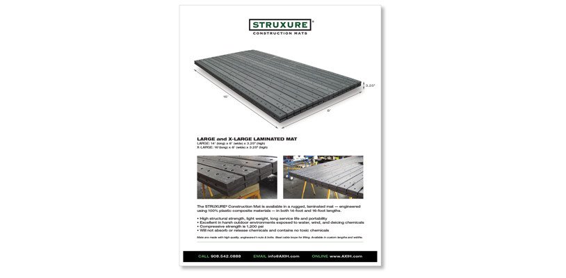 Product Sell Sheet for Struxure® Construction Mats – product illustration, product Logo and product sales materials digital , print and online designed by SP STUDIOS.
