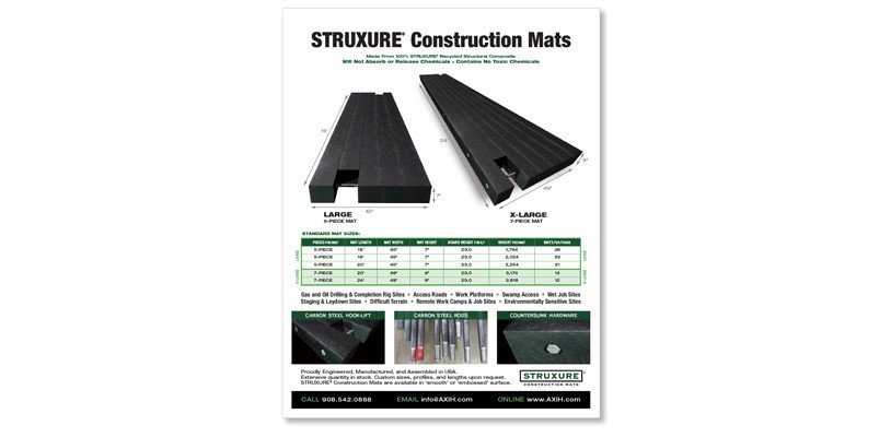 Product Sell Sheet for Struxure® Construction Mats – product illustration, product Logo and product sales materials digital , print and online designed by SP STUDIOS.