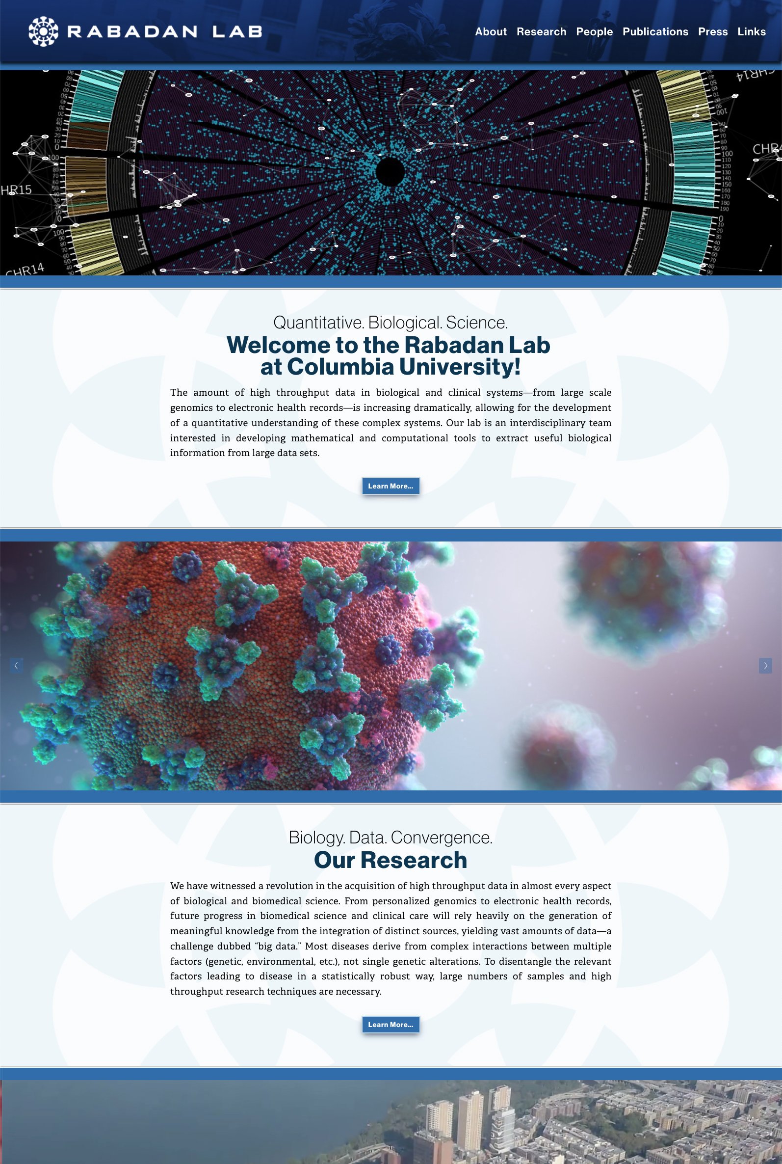 Logo and Website homepage design and production for Rabadan Lab at Columbia University by SP STUDIOS.