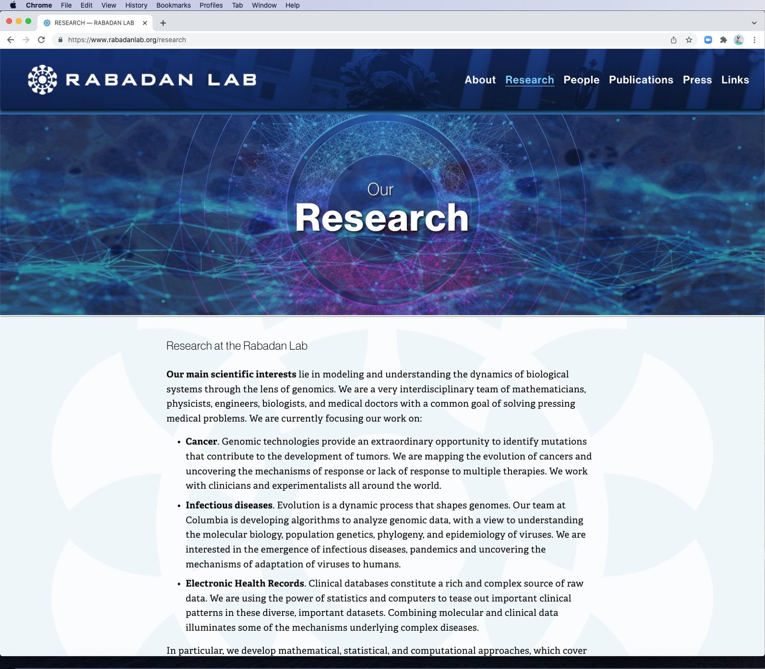 Logo and Website Research Section design and production for Rabadan Lab at Columbia University by SP STUDIOS.