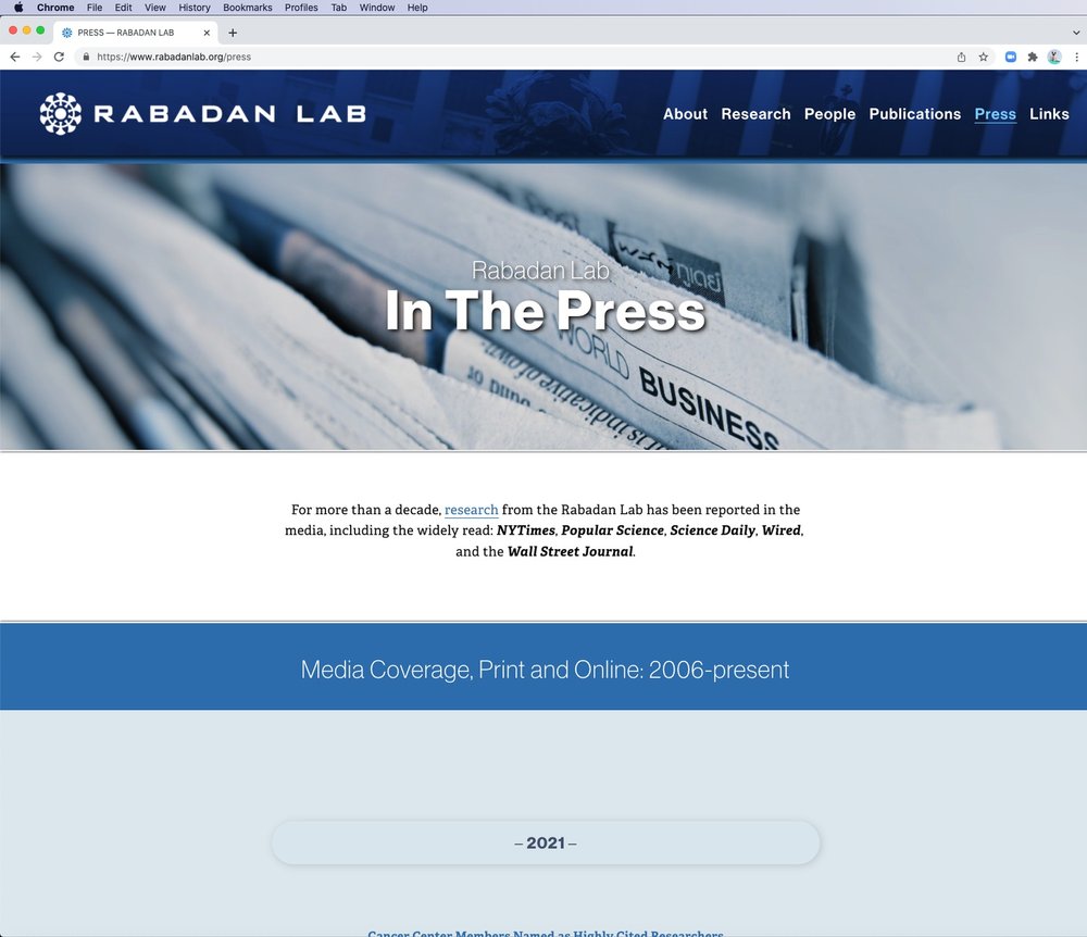 Logo and Website Press Section design and production for Rabadan Lab at Columbia University by SP STUDIOS.