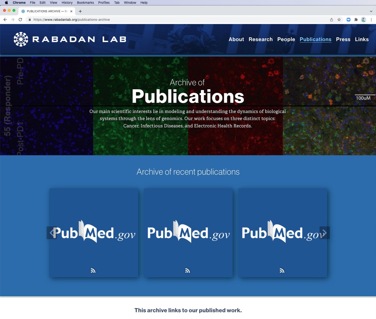 Logo and Website Publication Section design and production for Rabadan Lab at Columbia University by SP STUDIOS.