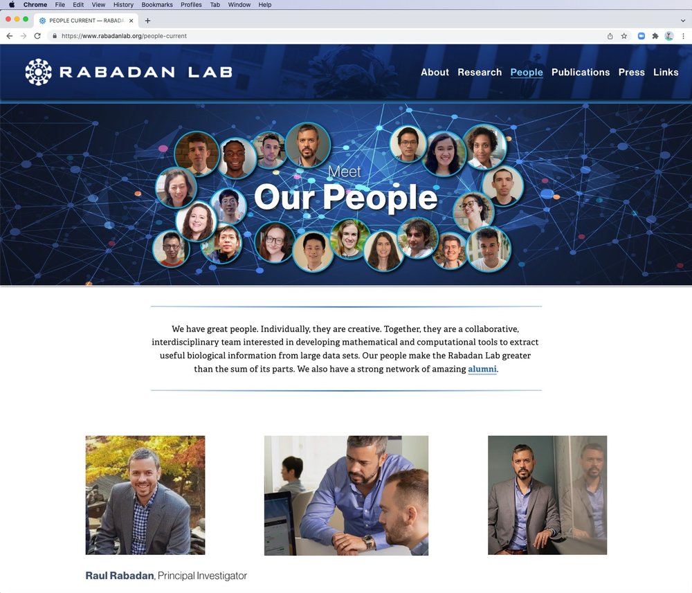 Logo and Website People Section design and production for Rabadan Lab at Columbia University by SP STUDIOS.