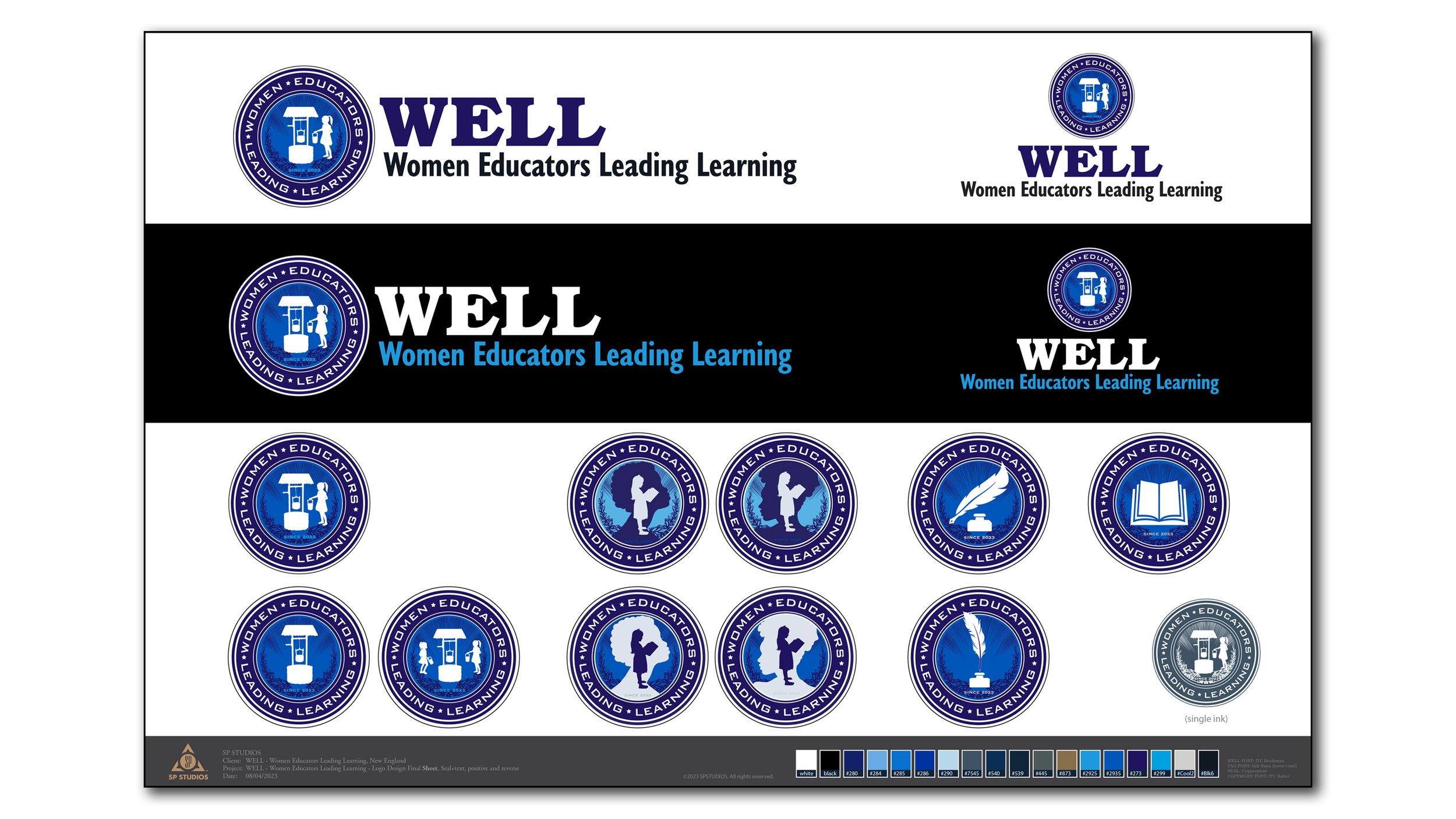 Logo and Visual ID with Alternates - Online -- designed and illustrated by SP STUDIOS, for WELL - Women Educators Leading Learning, New England.