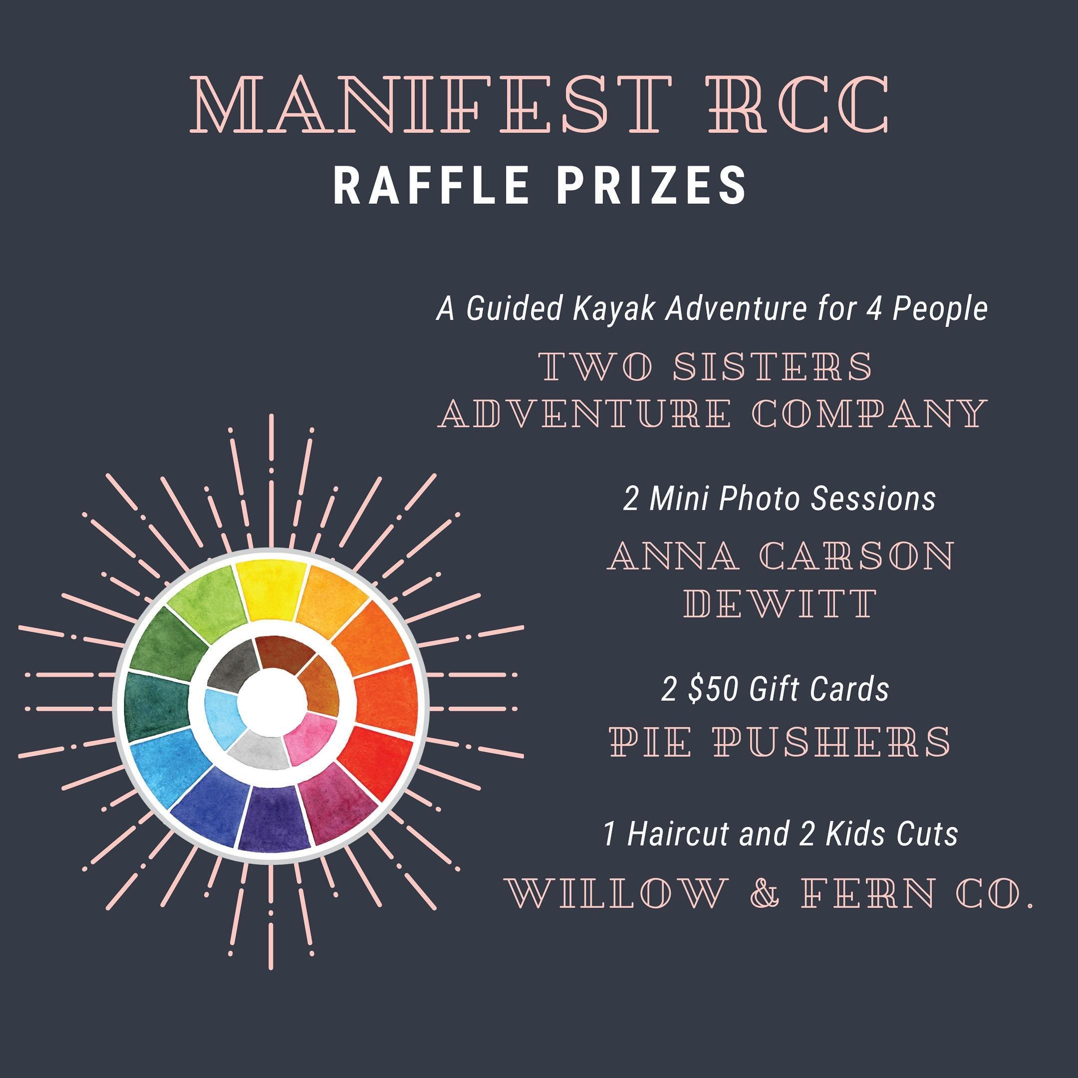 Thank you to all the businesses that donated raffle prizes for Manifest RCC attendees! Everyone will get a free raffle ticket at check in! Don&rsquo;t miss out on the opportunity to win one of these prizes:

- A guided kayak trip for 4 people from @t