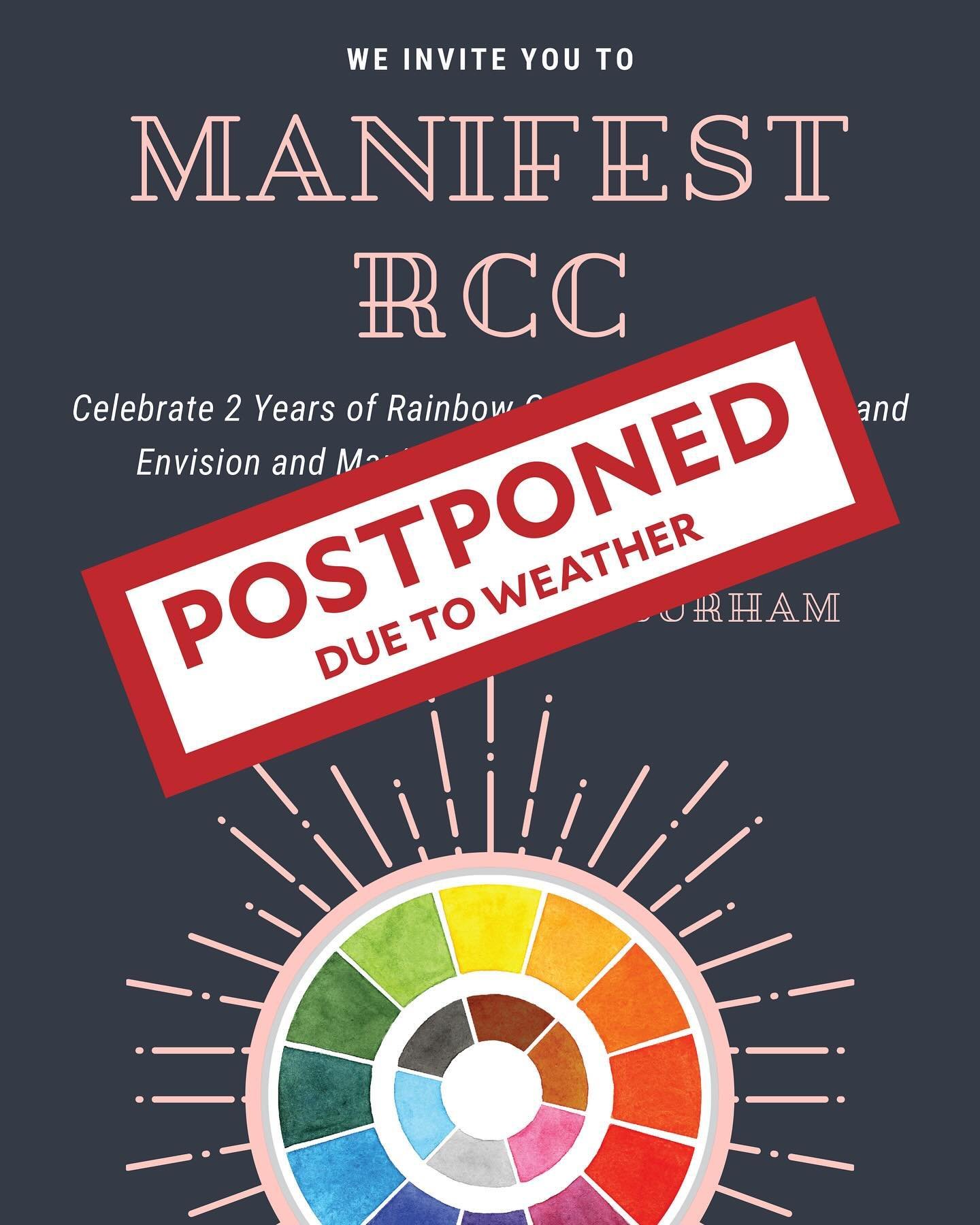 Dear RCC Friends and Family, we have made the difficult decision to POSTPONE Manifest RCC due to the rainy weather forecasted for 10am-2pm on Sunday. We had a beautiful day planned for you and your children and are so disappointed that we cannot cele