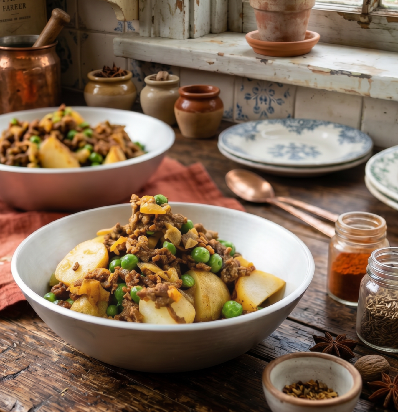 Ground Beef Stew with Potatoes and Peas
