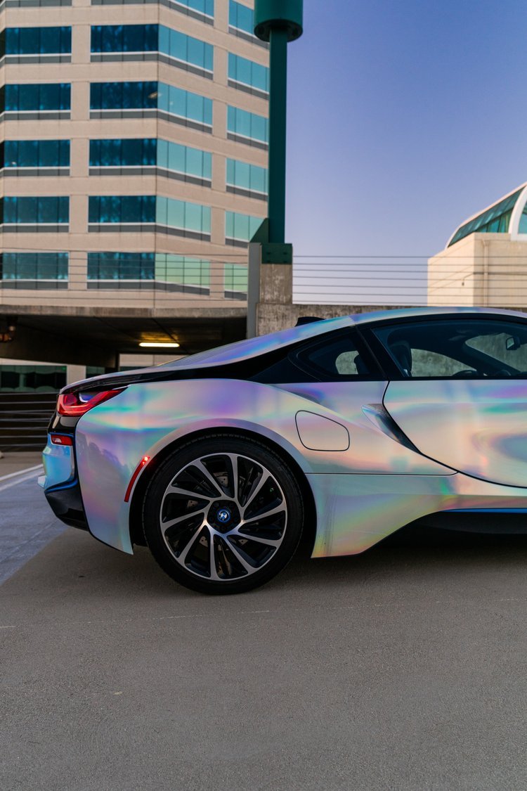Bmw I8 Wrapped In Tinybot Rainbow Chrome Laser Electroplated Silver Ceramic  Coated W/ Ceramic Pro — Syncwraps.Com