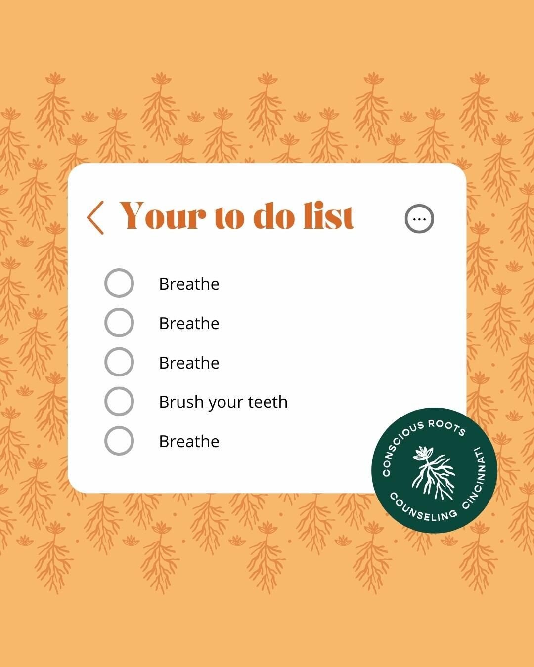 Let's make today's list a little simpler. You got this. 

#yougotthis #justbreathe #todolist #todo #therapist #therapy #counseling #therapistsofinstagram #counselorsofinstagram #counselor #cincinnatitherapist #cincinnatitherapy