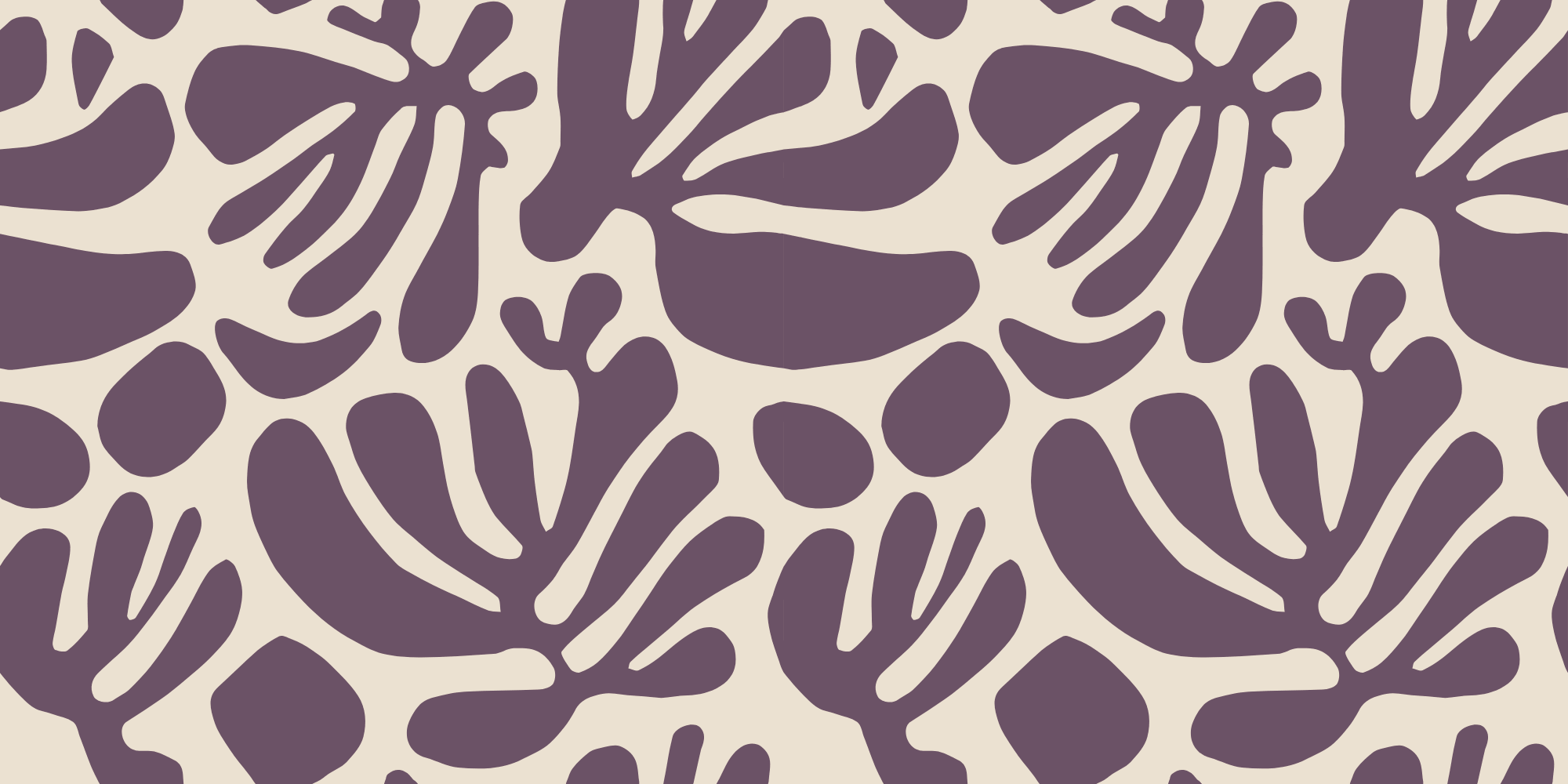 A beige background with purple abstract organic shapes resembling animal print patterns.