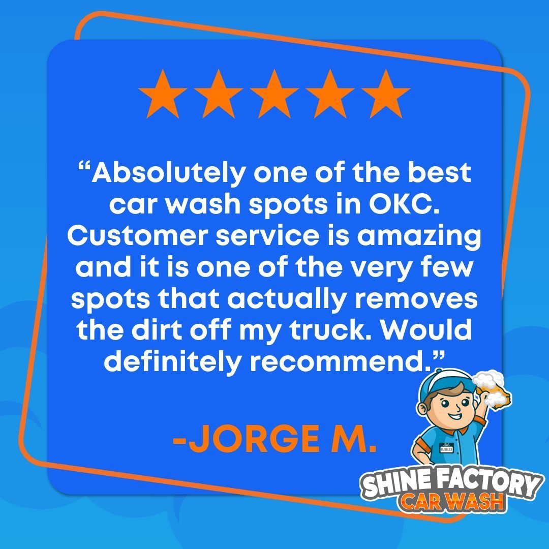 Wow! We love hearing such positive feedback! Thanks for choosing Shine Factory.

📍1501 S Morgan Rd, Oklahoma City, OK 73128
📍3801 N MacArthur Blvd, Warr Acres, OK 73122
💻 shinefactorycw.com
.
.
.
#carwash #expresscarwash #carwashoklahoma #oklahoma