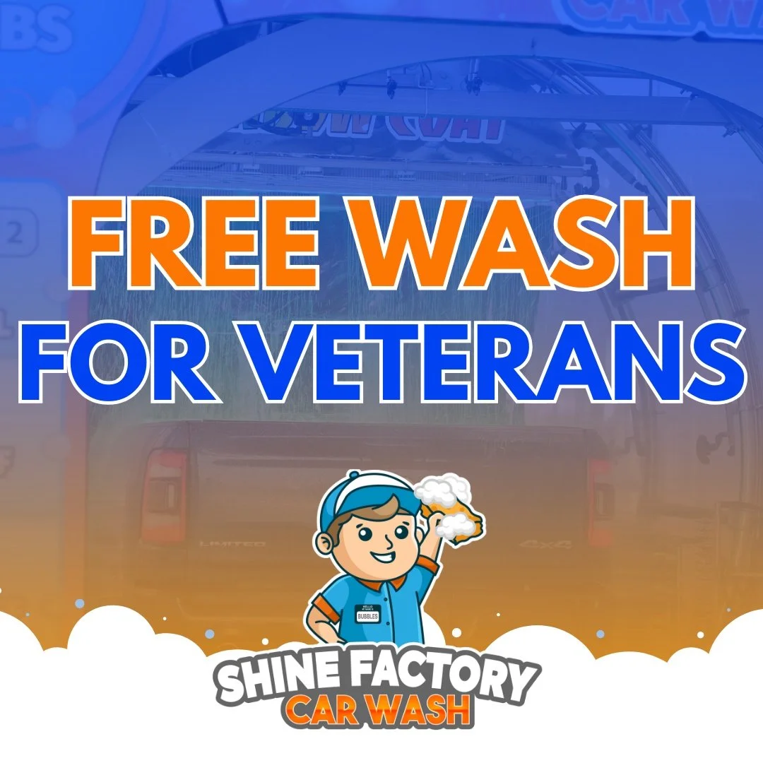 This Veterans Day, Shine Factory Car Wash is proud to share a FREE car wash for all veterans and active-duty military as our way of saying thank you for your service. 
Stop by, relax, and let us shine your ride &mdash; you&rsquo;ve earned it!

📍1501