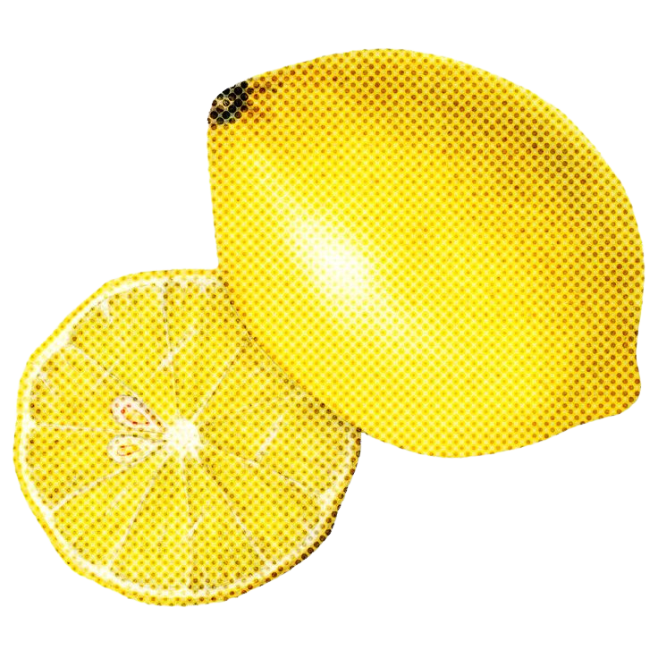 Halftone lemon graphic — fresh produce grocery store Tofino BC