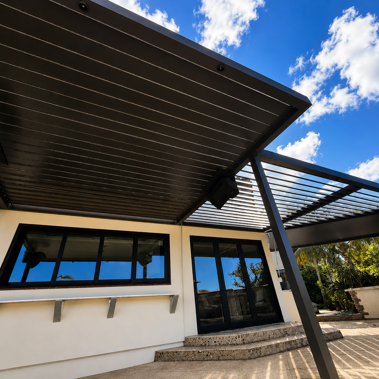 Louvered Shade Structure custom metal pergola backyard orange county metalworks fabricator