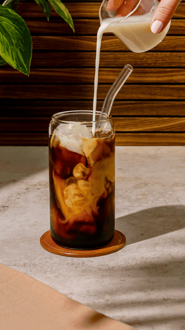coffee pour with milk swirls