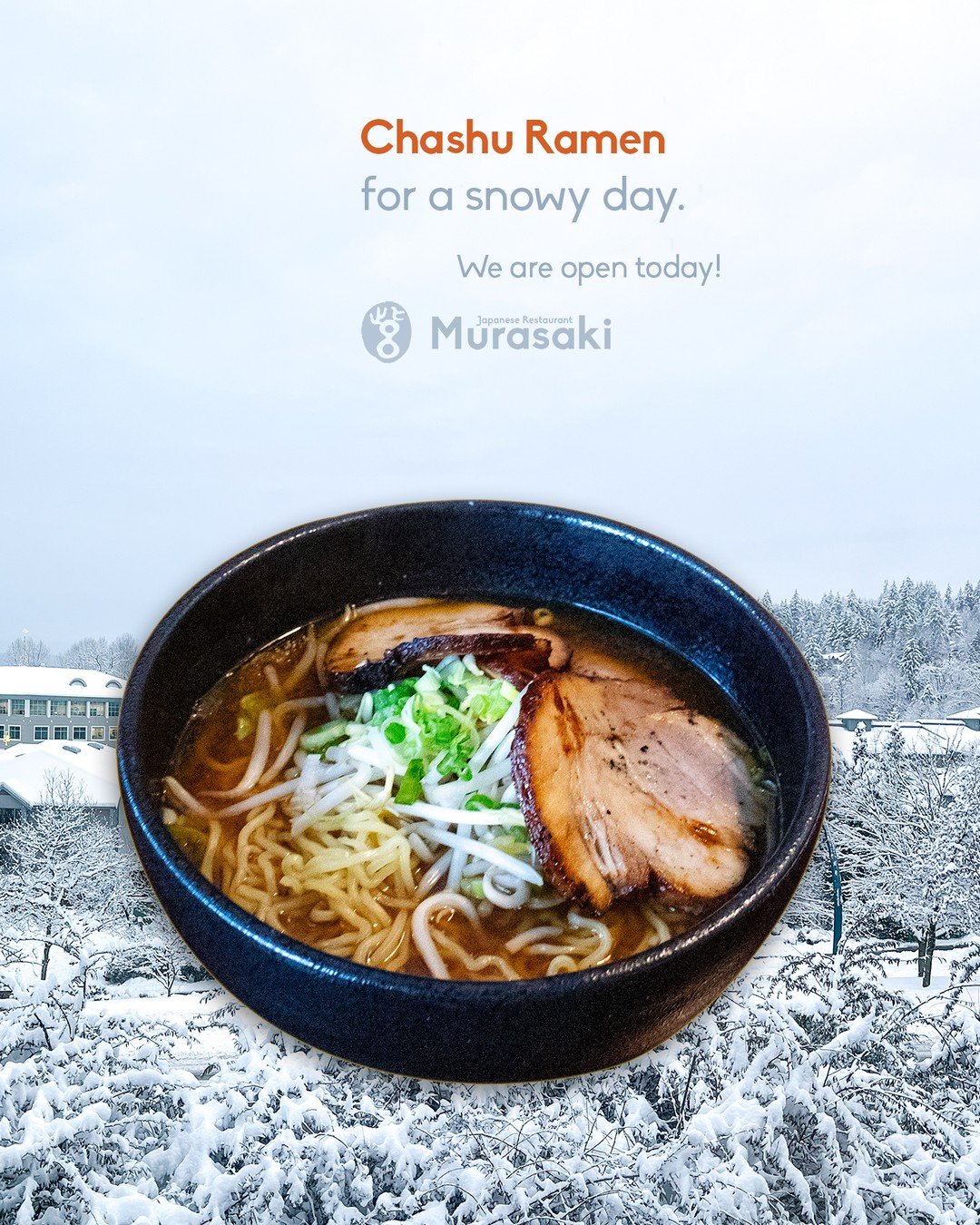 Cozy up with a bowl of our hot, rich, and delicious Chashu Ramen! ❄️🍜 Perfect for snowy days. Let the warmth of Japanese ramen melt away the chill. Come join us and savor the season! ☃️ 

#PortMoodyEats #ChashuRamen #WinterWarmth #ramen #murasaki #j