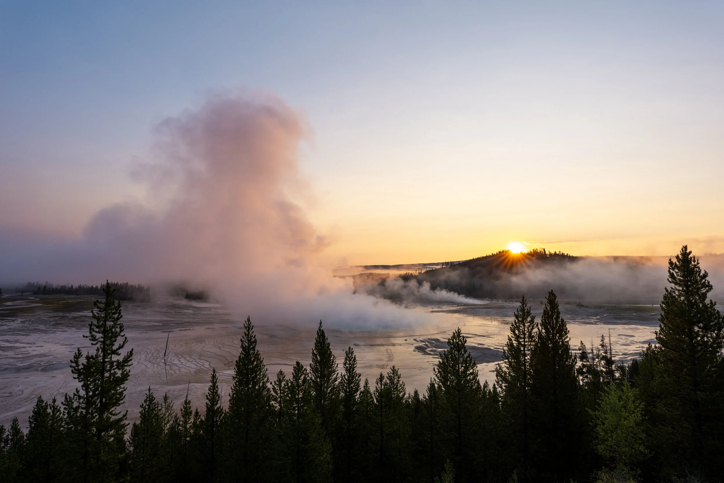 Grand Prismatic Overlook Sunrise Yellowstone National Park Wyoming