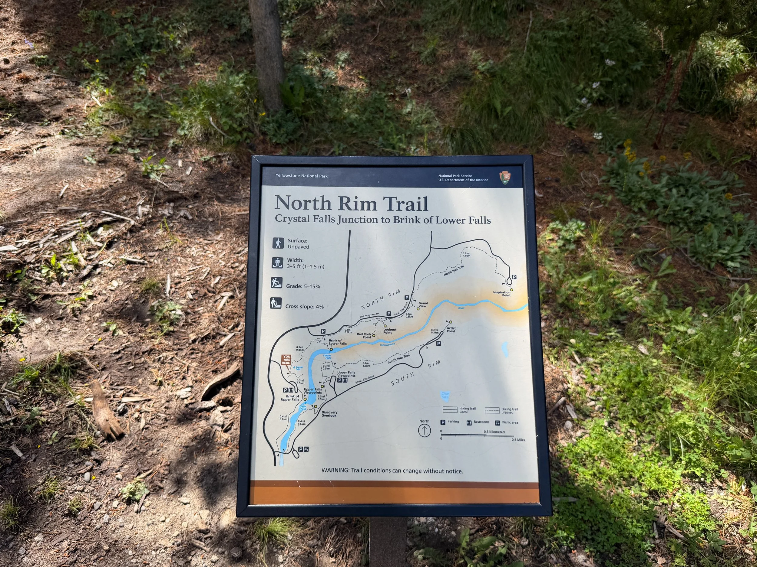 North Rim Trail Map Yellowstone National Park Wyoming