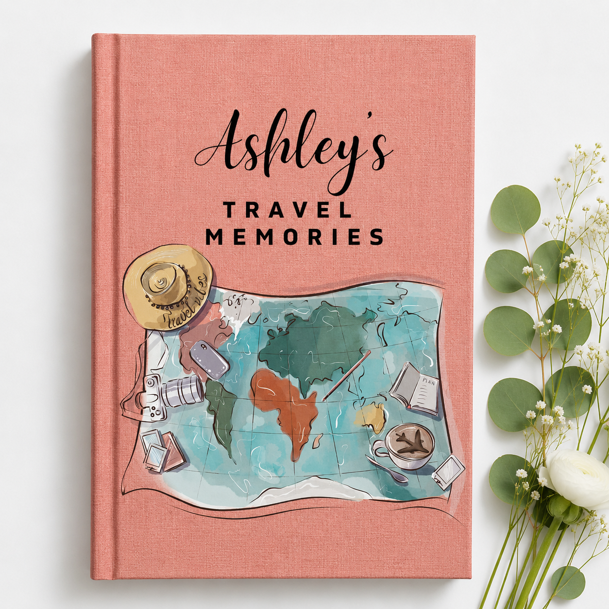 Custom Travel Gift Journal Watercolor travel art for her