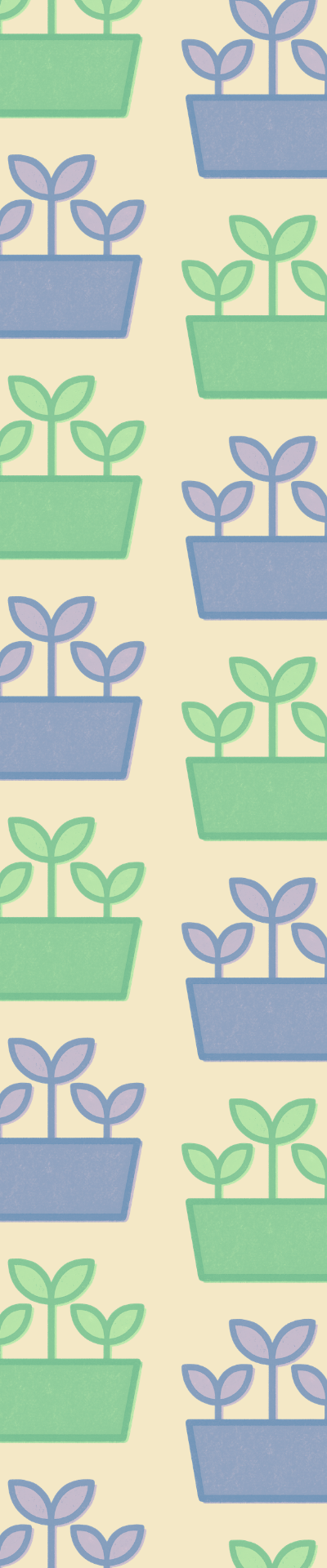 A green and purple pattern of seedlings in a pot