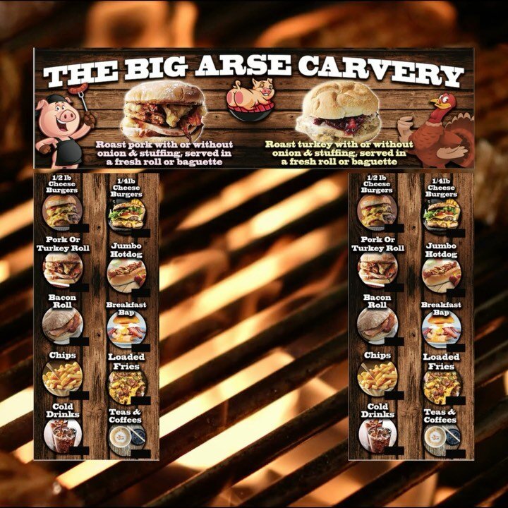 From #Design to the finished result 🍖🥓🥩🍗

#TheBigArseCavery 🐷

We can design, print, cut &amp; lacquer (if required) every element of your food unit / unit signage! Including chalk strips and menu boards 🍖🌮🍝🍗🌭🍕

Do you need your food unit 