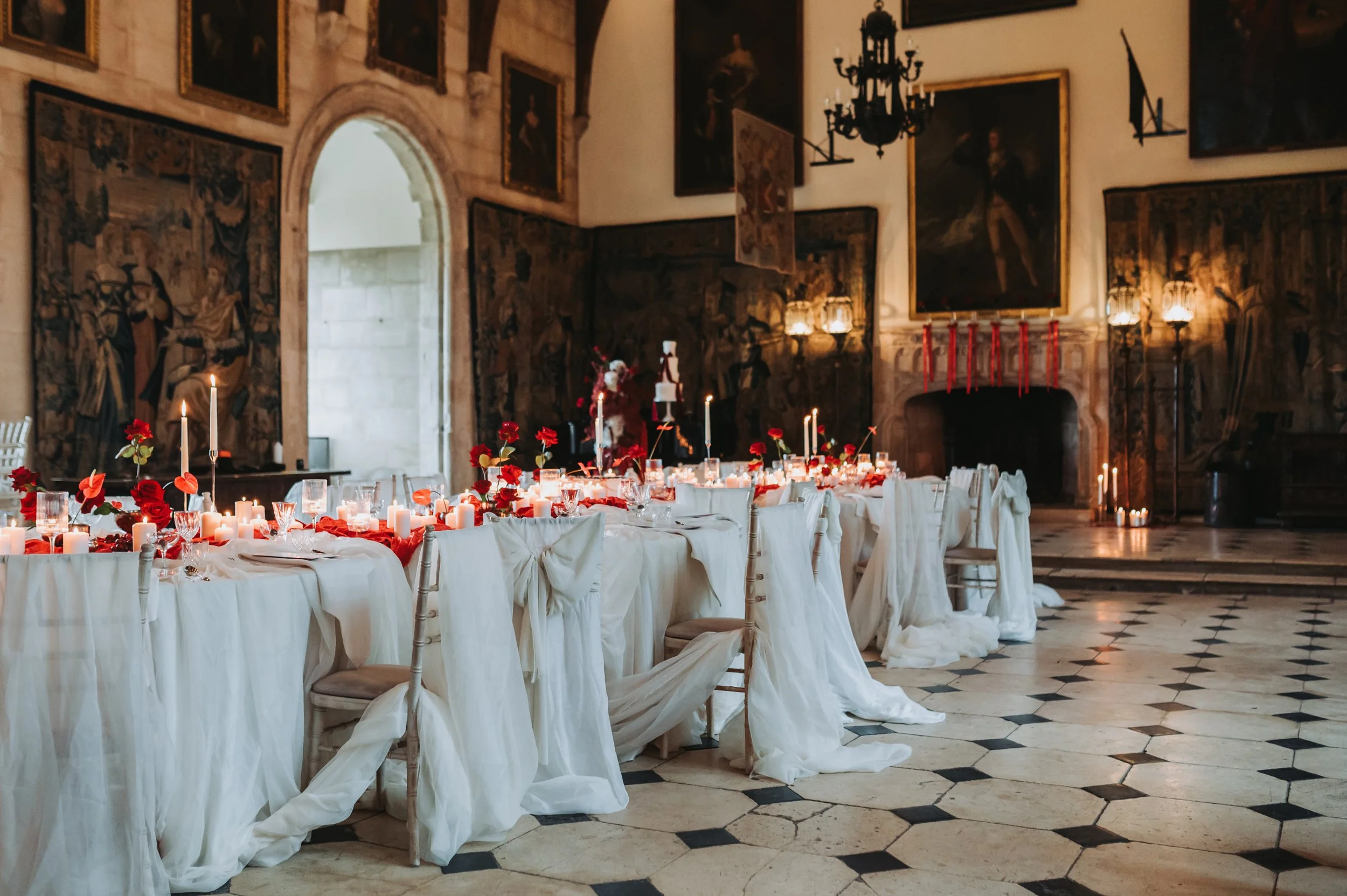 Heavy drapes table decor at Berkeley castle